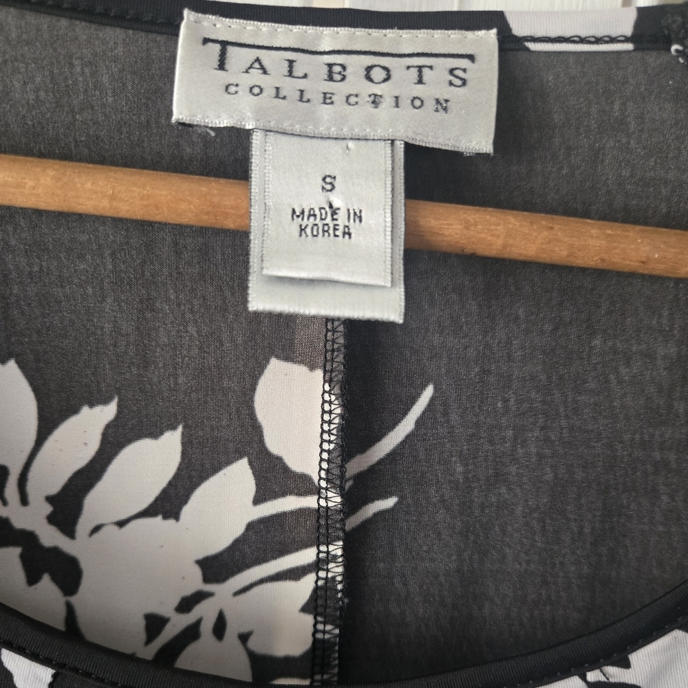 Talbots Floral Pleated Peplum Blouse Black White S - Picture 8 of 10